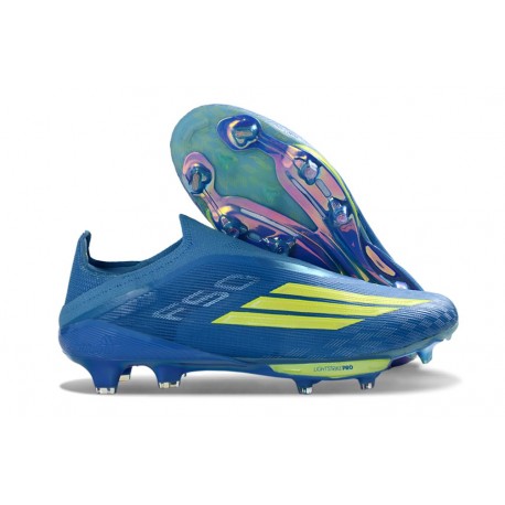adidas F50+ Laceless Elite FG X MESSI Team Blu Royal Giallo Solare Semi Blu Burst